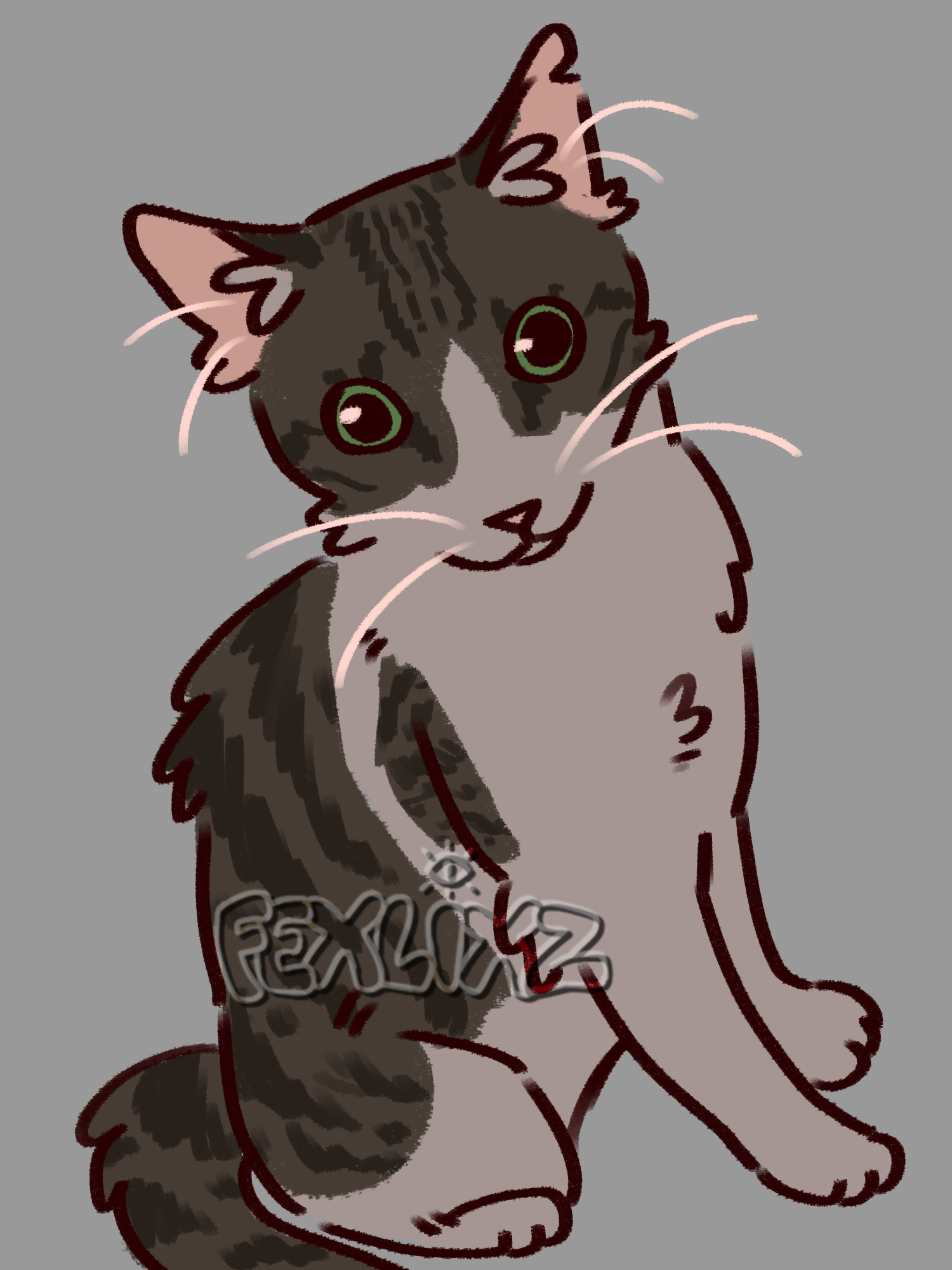 Silly pet portrait drawing of Nami the cat